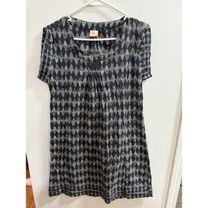 Asha Women Black White Diamond Print Short Sleeve Casual Dress Size S